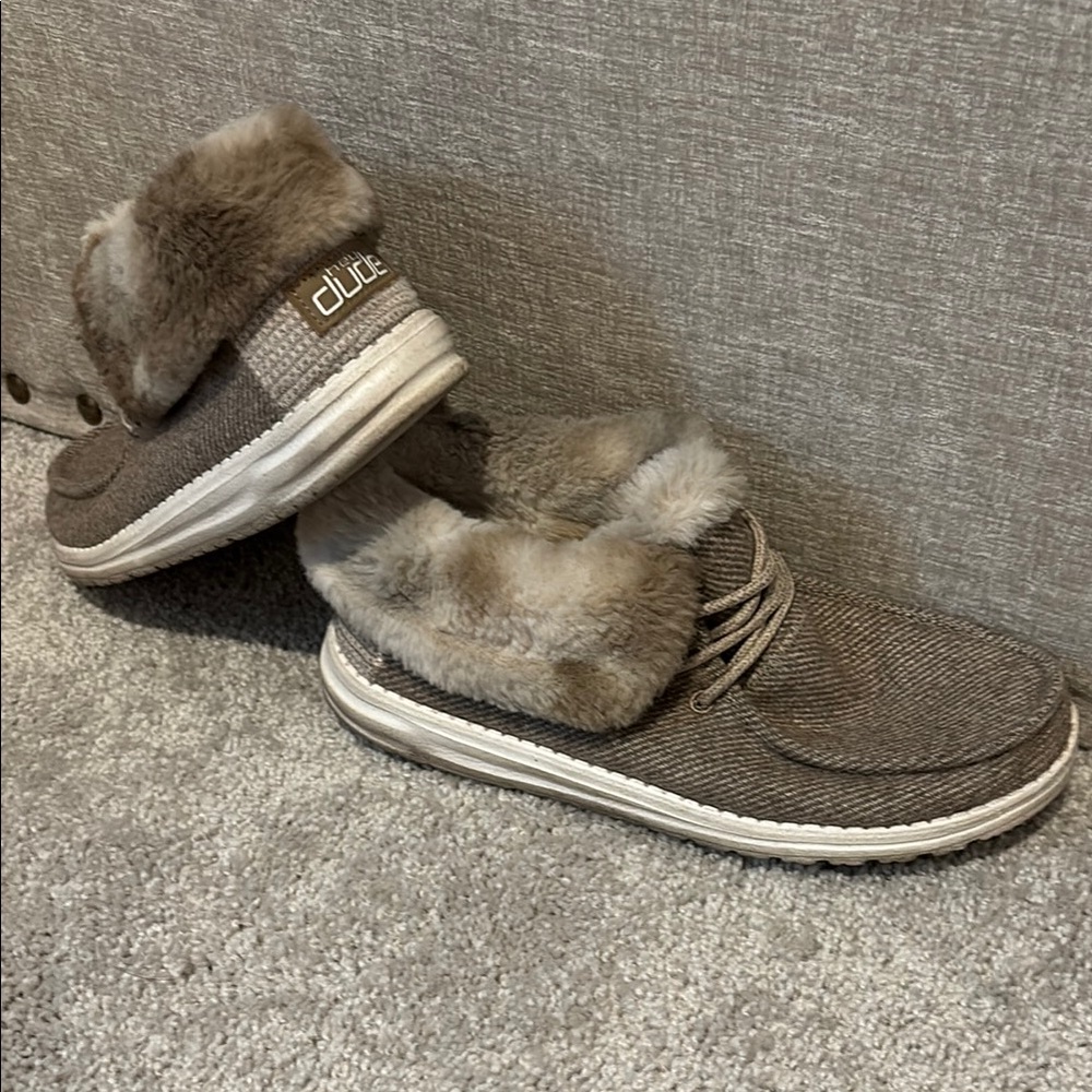 Hey Dude Gray and Brown Slippers Slip-On Comfort